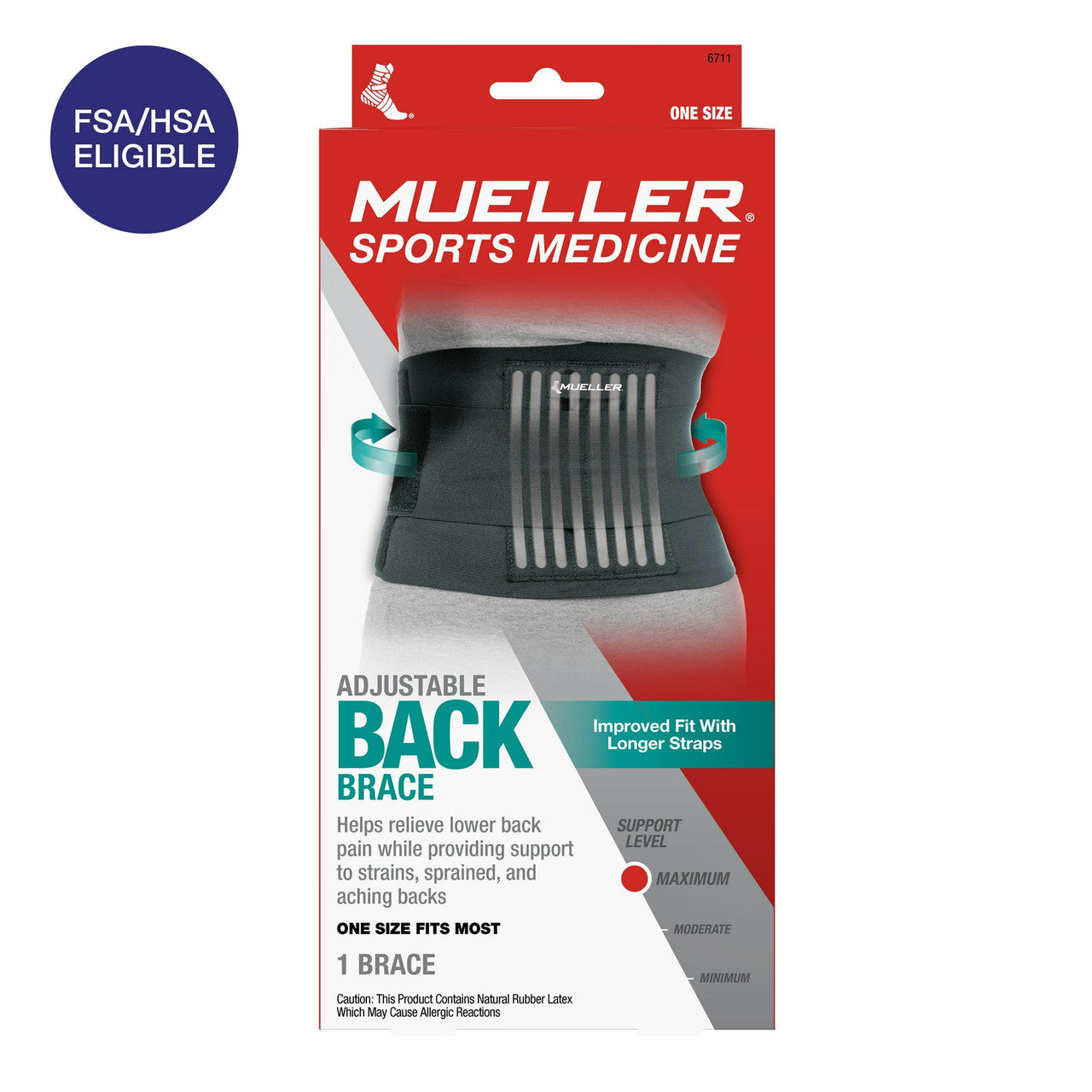 Mueller Adjustable Back Brace, Black, One Size, 1 Ea